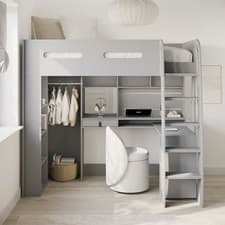 Image of Grey High Sleeper Loft Bed with Desk and Wardrobe Carter