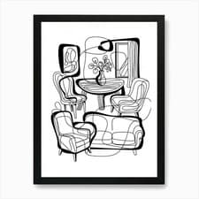 Image of Drawing Of A Living Room Art Print Framed Wall Art Poster Canvas Print Picture