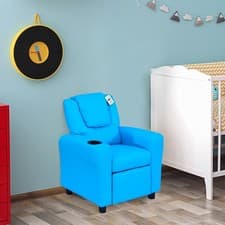 Image of Kids Recliner Chair with Adjustable Backrest and Footrest, PU Leather