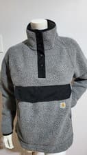 Image of NEW CARHARTT WOMEN'S RELAXED FIT FLEECE PULLOVER BLACK & GRAY SIZE M
