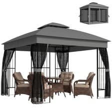 Image of Outsunny 3 x 3 m Garden Gazebo with Shelves, UPF50+ Permanent Gazebo
