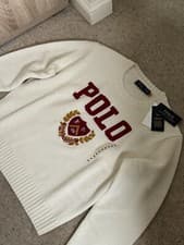 Image of POLO RALPH LAUREN LOGO CREST WOOL JUMPER / SWEATER - MEDIUM- NEW.