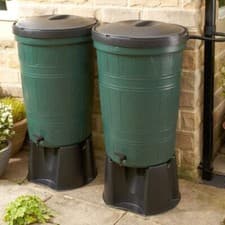 Image of 400 litre Water Butt Double Kit - 2 x 200 litre barrels, stands, taps and pipes