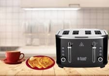 Image of Russell hobbs Stylevia 4 slice toaster Defrost Wide Slots Blue LED 26292 Black