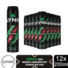 Image of Lynx XL Africa Body Spray 48H Fresh Mandarin & Sandalwood Scent Deo, 12x200ml
