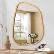 Image of Black Asymmetrical Wall Mirror Large 65 x 45CM Irregular Oval Modern Wood Frame