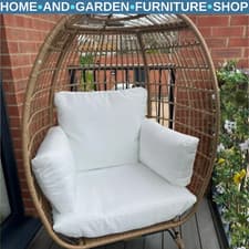 Image of Rattan Egg Chair Outdoor Wicker Teardrop Chair with Cushions for Garden Patio