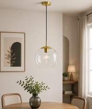 Image of Brass Glass Pendant Light Matte Ceiling Lamp E27 Globe Modern Kitchen Adjustable