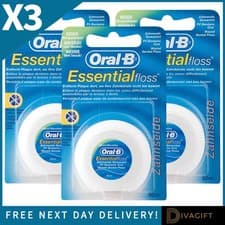 Image of 3 x ORAL-B ESSENTIAL DENTAL FLOSS WAXED ORIGINAL MINT REGULAR 50M HEALTHY GUMS