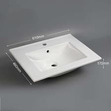 Image of 600mm Bathroom Basin Sink Inset Basin & Overflow Ceramic Countertop Wash Bowl
