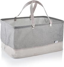 Image of Minky Fabric Water-Resistant Laundry Basket, Large Grey Hamper with Sturdy Carry
