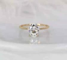 Image of 3Ct Oval Cut Moissanite Solitaire Engagement Ring 14K Yellow Gold Plated