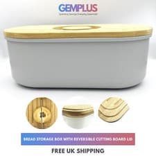 Image of GEM+ | Bread Storage Bin Box with Eco Bamboo Cutting Board Lid Large Space GREY