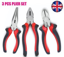 Image of 3 Pcs HEAVY DUTY 150mm 6" COMBINATION LONG NOSE SIDE CUTTER CUTTING PLIERS SET