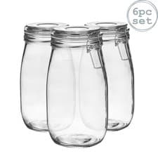 Image of 6x Glass Storage Jars Vintage Food Preserving Container 1.5 Litre White Seal