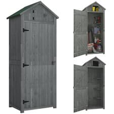 Image of Outsunny Wooden Garden Storage Shed Tool Storage Box, 77 x 54 x 179 cm, Grey