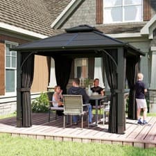 Image of 3x3(m) Hardtop Gazebo w/ 7mm Polycarbonate Double-Tier Roof, Sides, Dark Grey