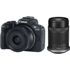 Image of New Canon EOS R50 Mirrorless Camera with 18-45mm and 55-210mm Lenses - Black