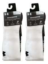 Image of 2 Pairs Under Armour UA Accelerate Football Over The Calf WHITE Mens XL 13-16