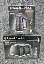 Image of Russell Hobbs Honeycomb Black 1.7 Litre Kettle 26051 & 4 Slice Toaster Set 26071