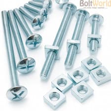 Image of M6 / 6mm ROOFING BOLTS + SQUARE NUTS CROSS SLOTTED MUSHROOM HEAD ROOF BOLT ZINC