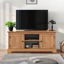 Image of Country TV Unit Stand 2 Door Media FlatScreen Television Solid Wood Pine Wooden