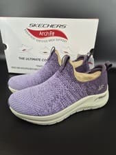 Image of Size 4 Women's Skechers Arch Fit 2.0 Slip On Purple Shoes Memory Foam Trainers