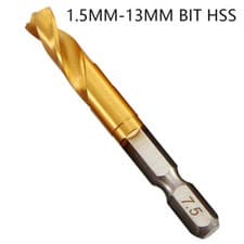 Image of 1.5mm-13mm Bit Hss Twist Drill Titanium Coated Steel Drill Bits 1/4" Hex Shank