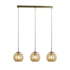 Image of 3 Lights Antique Brass Finish Pendant Bar Ceiling Fitting Light With Amber Glass