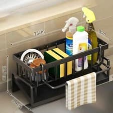 Image of Sink Caddy Basket Drain Rack Sponge Dishcloth Holder Kitchen Storage Organizer