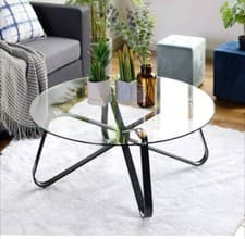 Image of New Glass Coffee Table – Round 80cm – Black Metal Legs – Still Boxed