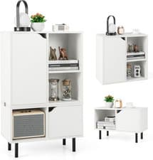 Image of Storage Cabinet 3in1 Bookcase Cubes Adjustable Shelves Freestanding White