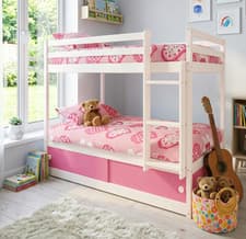 Image of Wooden Kids Childrens White Single Bunk Bed With Storage