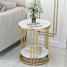 Image of Steady 2 Tiers Round Sofa Side Table Sintered Stone Top Marble Effect/Gold Frame