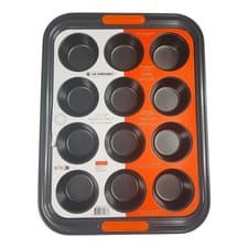 Image of Le Creuset Muffin Tray 12 Cup Non-Stick Carbon Steel Heavy-Gauge Bakeware Orange