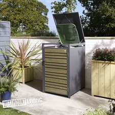 Image of Single Metal Wheelie Bin Store Anthracite with Oak Effect Steel Door