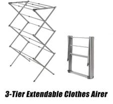 Image of 3-Tier Clothes Airer Dryer Rack – Expandable Silver Indoor Outdoor Laund