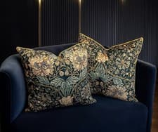 Image of Luxury Velvet Cushion Cover Strawberry Thief by William Morris Handmade in Uk.