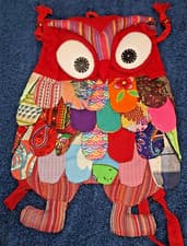 Image of Patchwork Owl Rucksack, sari hand made boho hippy rainbow drawstring recycled