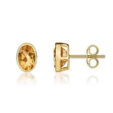 Image of 9ct Yellow Gold 7x5mm Oval Citrine Rubover Stud Earrings