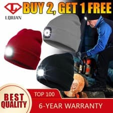 Image of USB Rechargeable LED Lighted Knit Beanie with Light Hands Free Head Torch Unisex