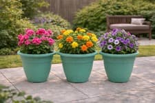 Image of Set Of 3 Wild Meadow Recycled Plastic Teal 30cm Garden Bell Planter New