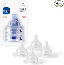 Image of MAM Extra-Slow Flow Teats Size 0 - Fits all MAM Baby Bottles (Newborn) Pack of 4