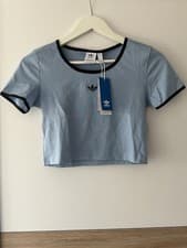 Image of Adidas Originals Cropped T-shirt In Blue Size UK 8