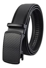 Image of Men's Ratchet Belt, 1.25" Wide, Patterned Plate Buckle, Black Leather Lined Belt