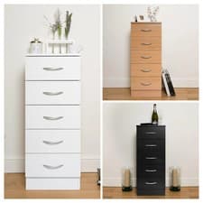 Image of 5 Chest Of Drawers Tall, Narrow Bedroom Living Room Modern Furniture Matt Finish