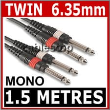 Image of 1.5M Twin MONO 1/4 Jack to Jack 6.3mm CABLE 6.35 LEAD 6.35mm 1/4" Plug