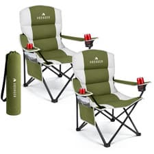 Image of Voyager Padded Camping Chairs Premium Foldable Chair with Cooler Bag 2 Pack Set