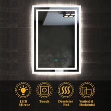 Image of Bathroom LED Mirror With Demister Touch Sensor Illuminated Lights Anti-fog