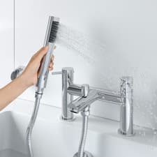 Image of Modern Bathroom Bath Shower Mixer Tap Brass Handset & Hose Deck Mounted Chrome